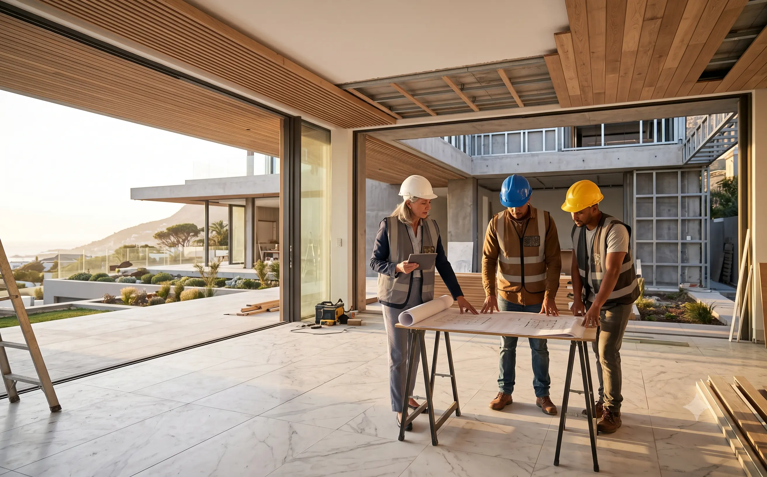 Architect supervising luxury villa construction